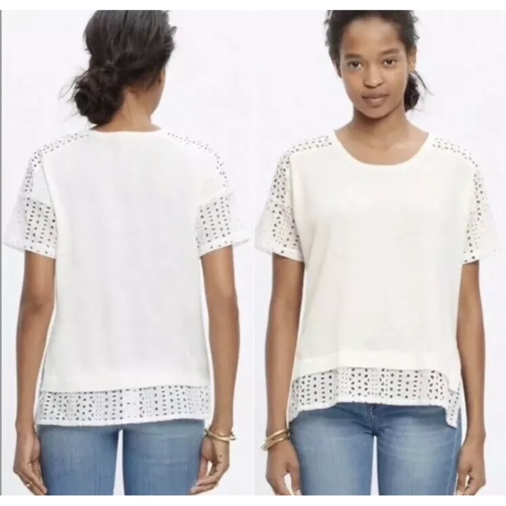 Madewell Size S Women's White Eyelet Knit Sweater Top T
